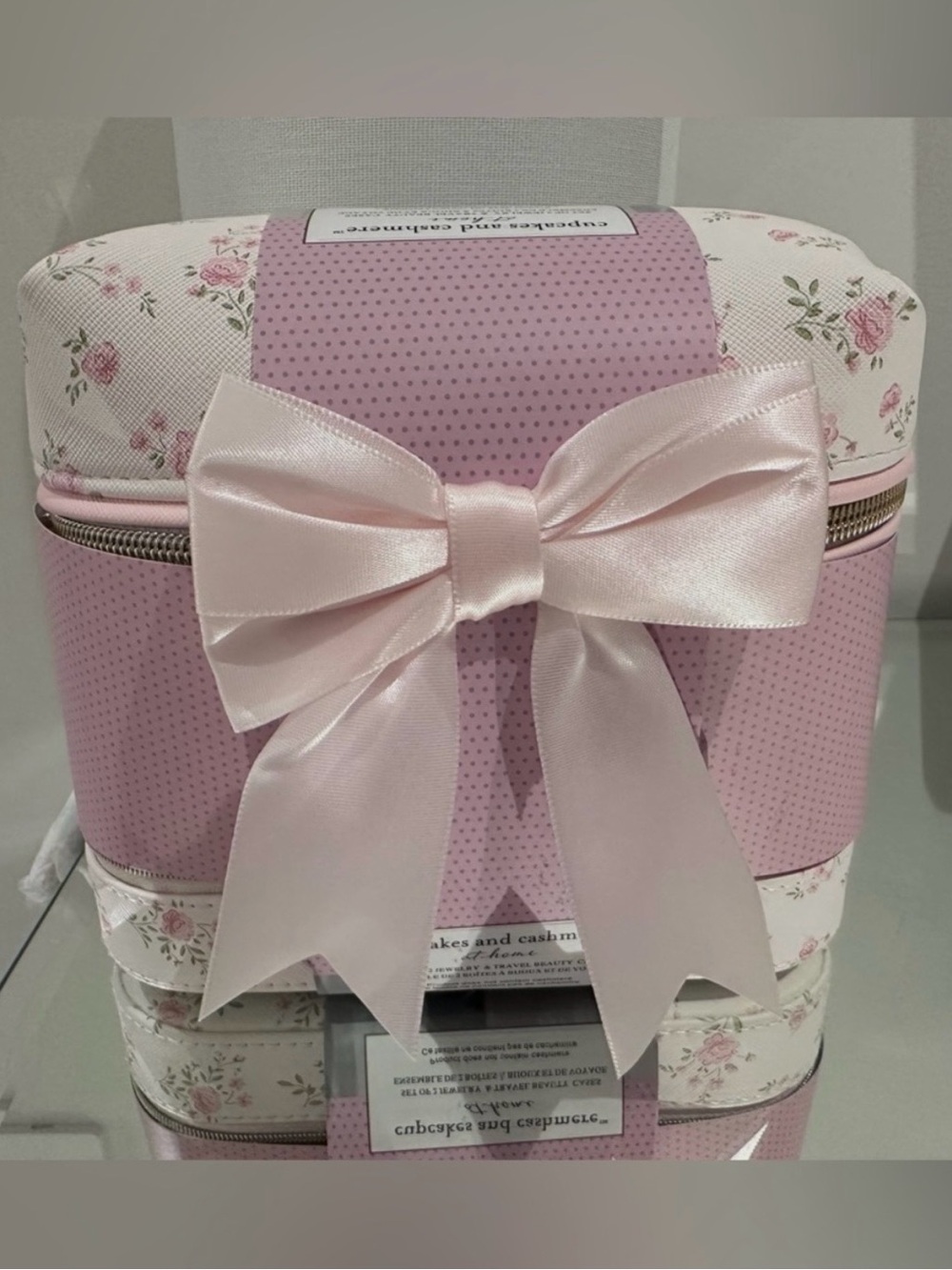 🦢 Cupcakes & Cashmere Pink Floral Cosmetic Bag Travel Jewelry 2 Pc Gift Set NWT
